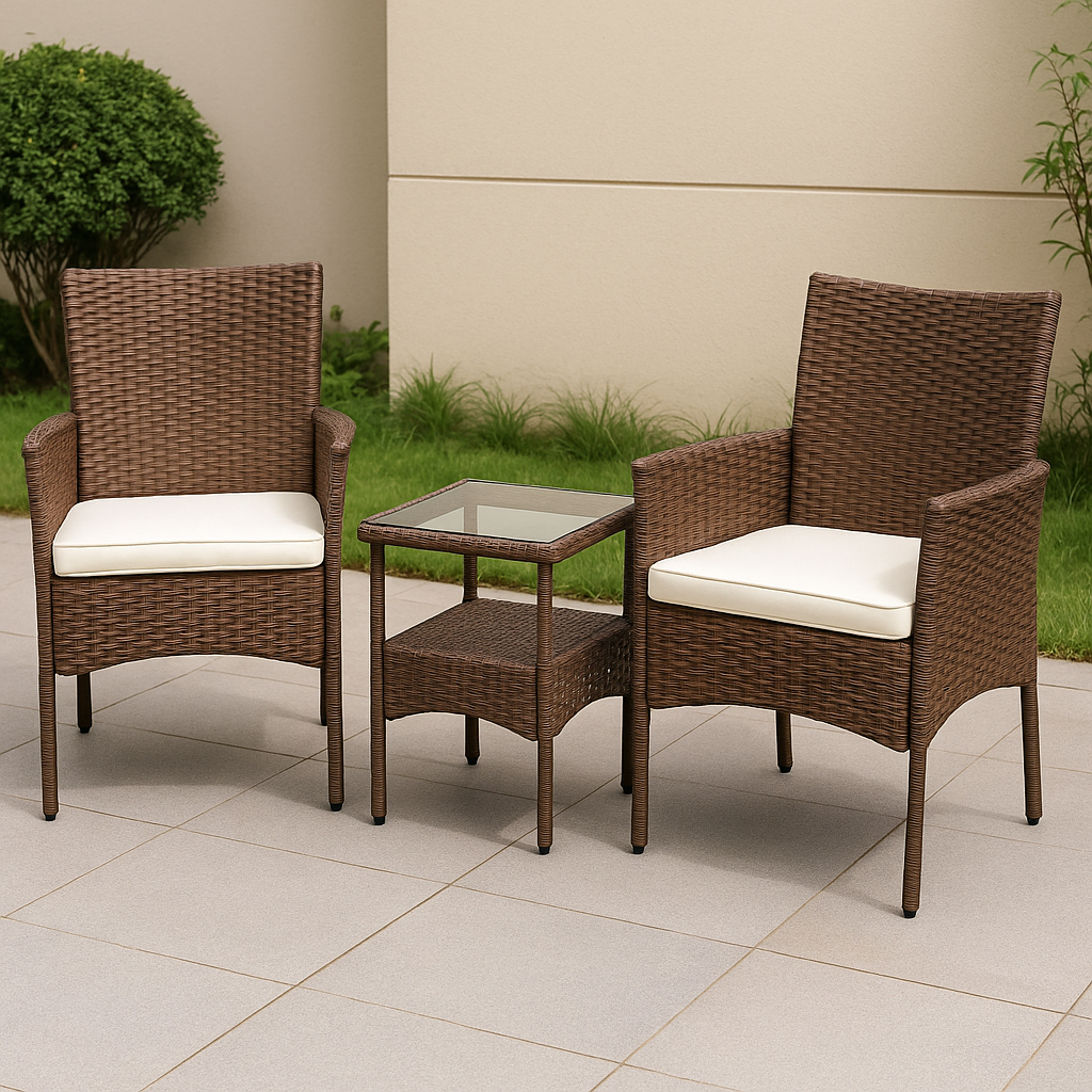 Gartenmöbel-Set, Tisch und Stühle, braunes Kunstrattan, für Terrasse und Garten, 2-Sitzer