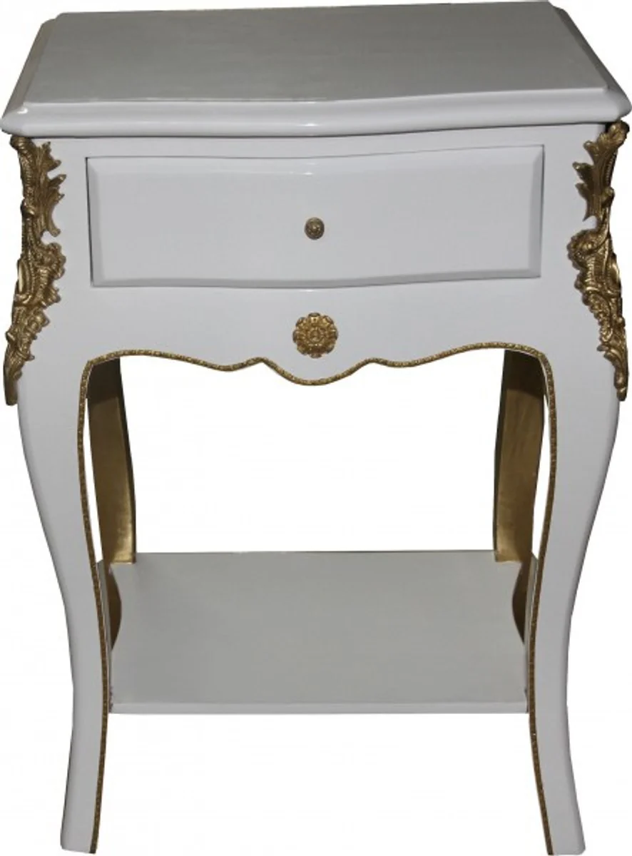 Baroque chest of drawers white/gold H 70 cm, W 49 cm, D 37 cm - bedside table chest of drawers
