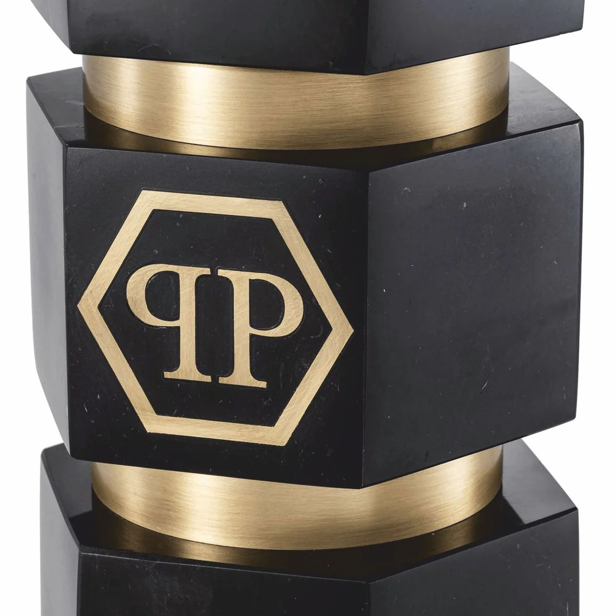 Philipp Plein luxury marble table lamp H. 76 cm black / brass / leopard - luxury quality