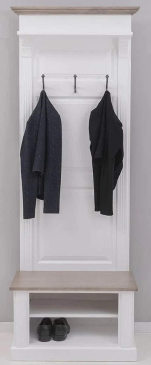 Country house style solid wood wardrobe white / gray brown 79 x 41 x H. 210 cm - wall wardrobe - hallway cabinet - hallway furniture - wardrobe furniture - country house style furniture