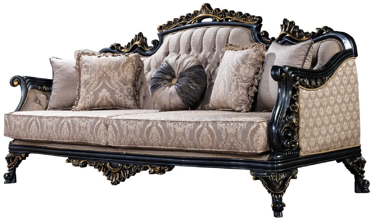 Luxus Barock Wohnzimmer Set Grau / Blau / Gold - 2 Barock Sofas & 2 Barock Sessel & 1 Barock Couchtisch - Luxus Wohnzimmer Möbel im Barockstil - Barock Möbel - Edel & Prunkvoll