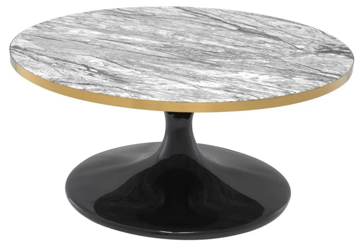 Luxury coffee table gray / brass / black Ø 90 x H. 41 cm - Round living room table
