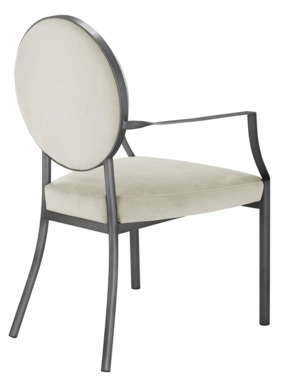 Dining room chair with armrests matt silver / light gray 60.5 x 60 x H. 91 cm - Luxury dining room furniture