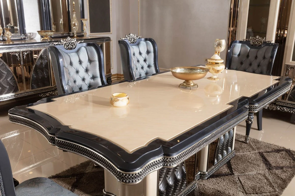 Luxury Baroque Dining Room Set Beige / Light Blue / Black / Gold - 1 Baroque Dining Table & 6 Baroque Dining Room Chairs - Luxury Dining Room Furniture in Baroque Style - Baroque Furniture - Noble & Magnificent
