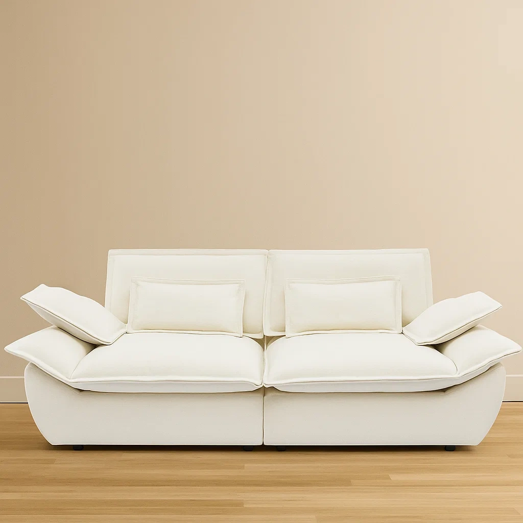 Alle geschwungenen Sofas, elfenbeinfarbenes Polyester und Holz, für den Innenbereich, 232×123×90 cm - 0HbLT5EwD80r