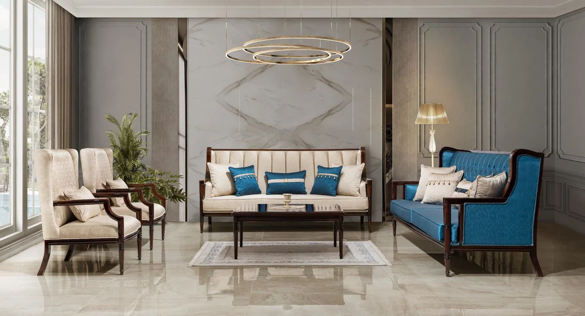 Luxury baroque sofa blue / dark brown 230 cm