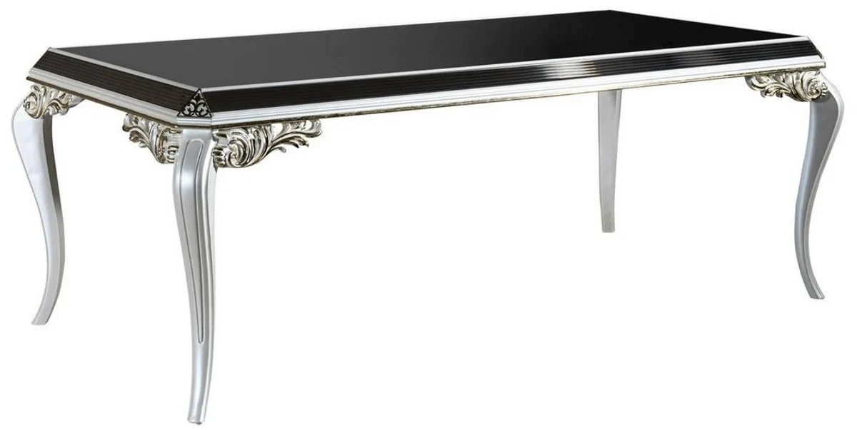 Luxury baroque dining room set green / gold / white - 1 dining table with glass top & 6 dining chairs - noble dining room furniture in baroque style