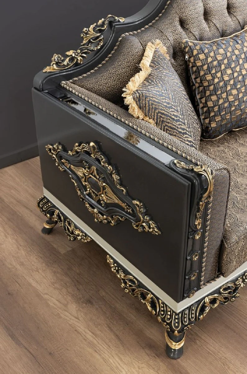 Luxury Baroque Sofa Blue / Gold / Gray / White / Gold - Magnificent living room sofa with elegant pattern - Baroque living room furniture