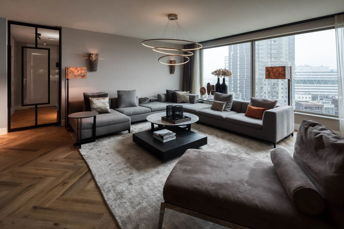 Luxury suede chaise longue brown / silver 160 x 80 x H. 85 cm - Nubuck leather living room relax lounger with pillows - Luxury living room furniture