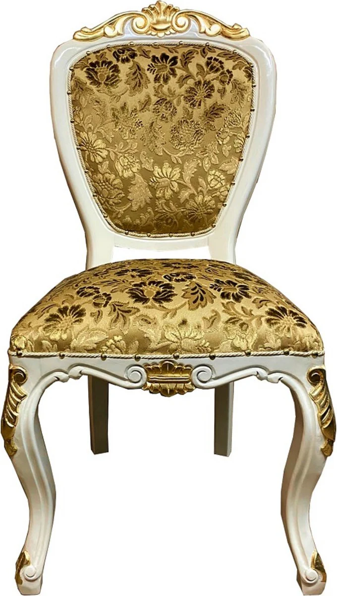 Pompöös by Luxury Baroque Dining Room Chair Gold Bouquet Pattern / Cream White / Gold - Pompööser Baroque Chair designed by Harald Glööckler - Baroque Dining Room Furniture