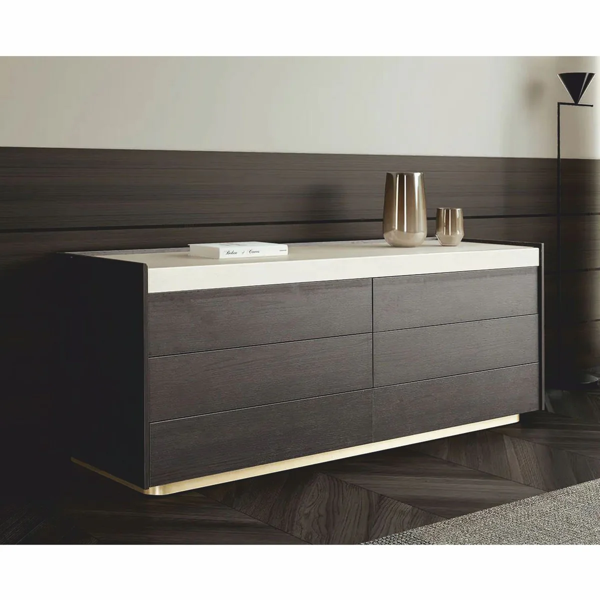 Luxury chest of drawers dark brown / cream / brass 150 cm - bedroom furniture
