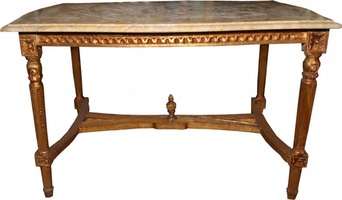 Barock Couchtisch Gold mit cremefarbener Marmorplatte 96 x 64 cm - Limited Edition