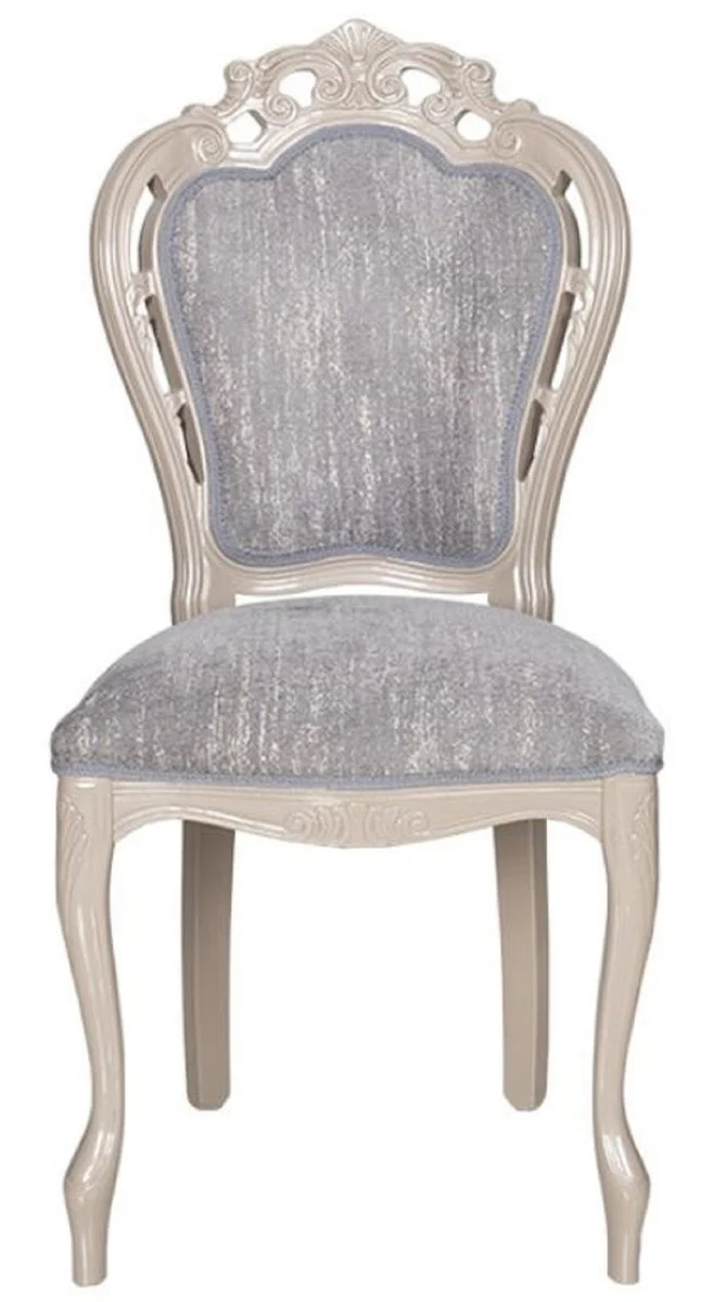 Luxury Baroque Dining Room Chair Set of 4 Gray / High Gloss Beige 49.5 x 57 x H. 102.5 cm - Baroque Style Kitchen Chairs - Magnificent Luxury Dining Room Furniture in Baroque Style - Noble & Magnificent