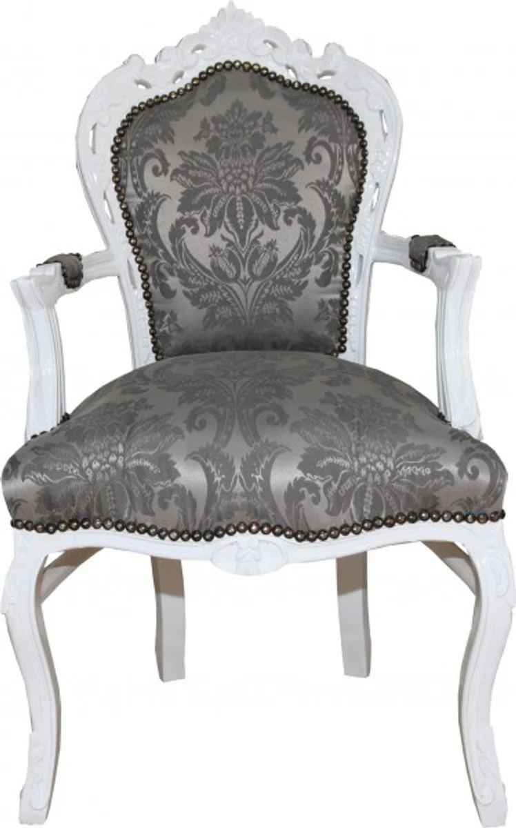 Baroque dining room chair with armrests gray pattern / white - antique furniture