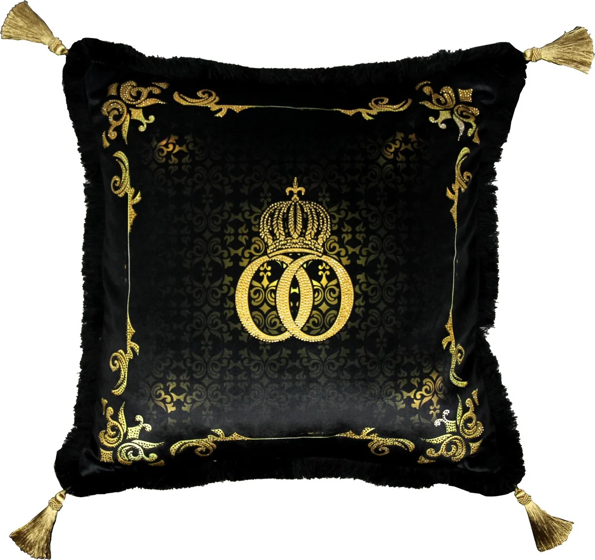Harald Glööckler luxury decorative baroque cushion Pompöös by black / gold crown deluxe with rhinestones and tassels - Glööckler cushion AAA