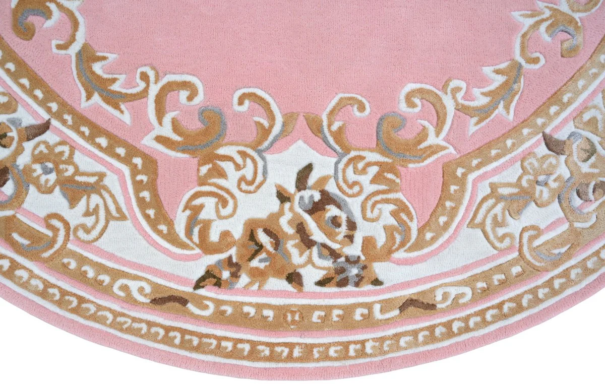 Round Pompöös by Luxury Baroque Carpet Crown by Harald Glööckler Pink / White / Brown Ø 200 cm