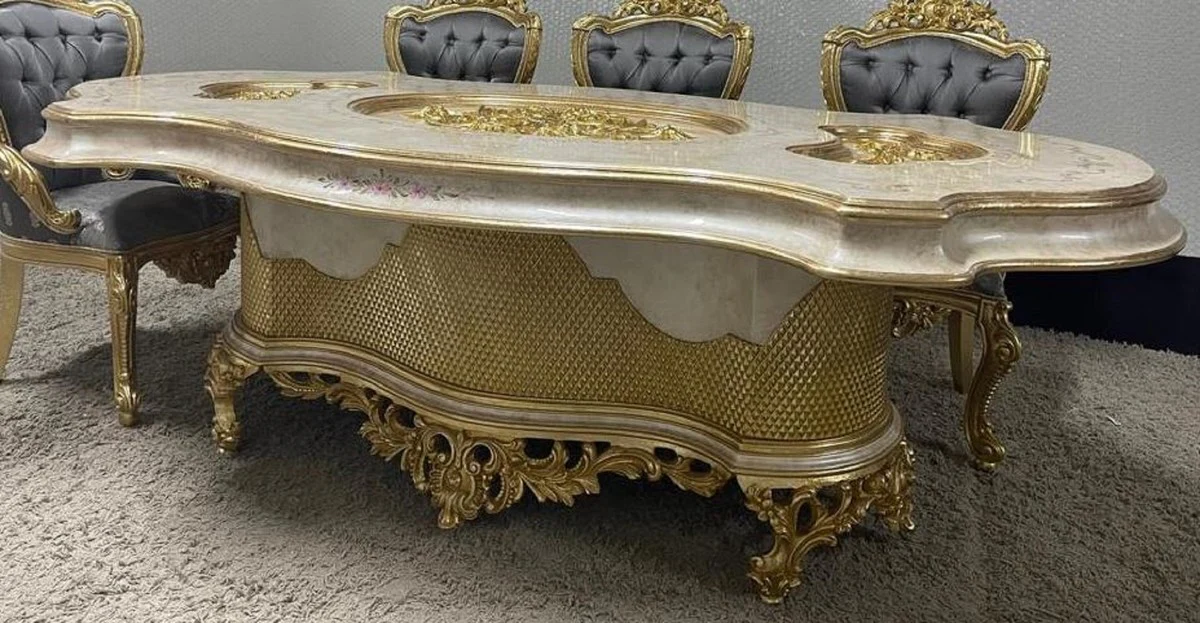 Luxury baroque dining table multicolored / gold - magnificent solid wood dining room table in baroque style - baroque dining room furniture - luxury dining room furniture in baroque style - noble & magnificent