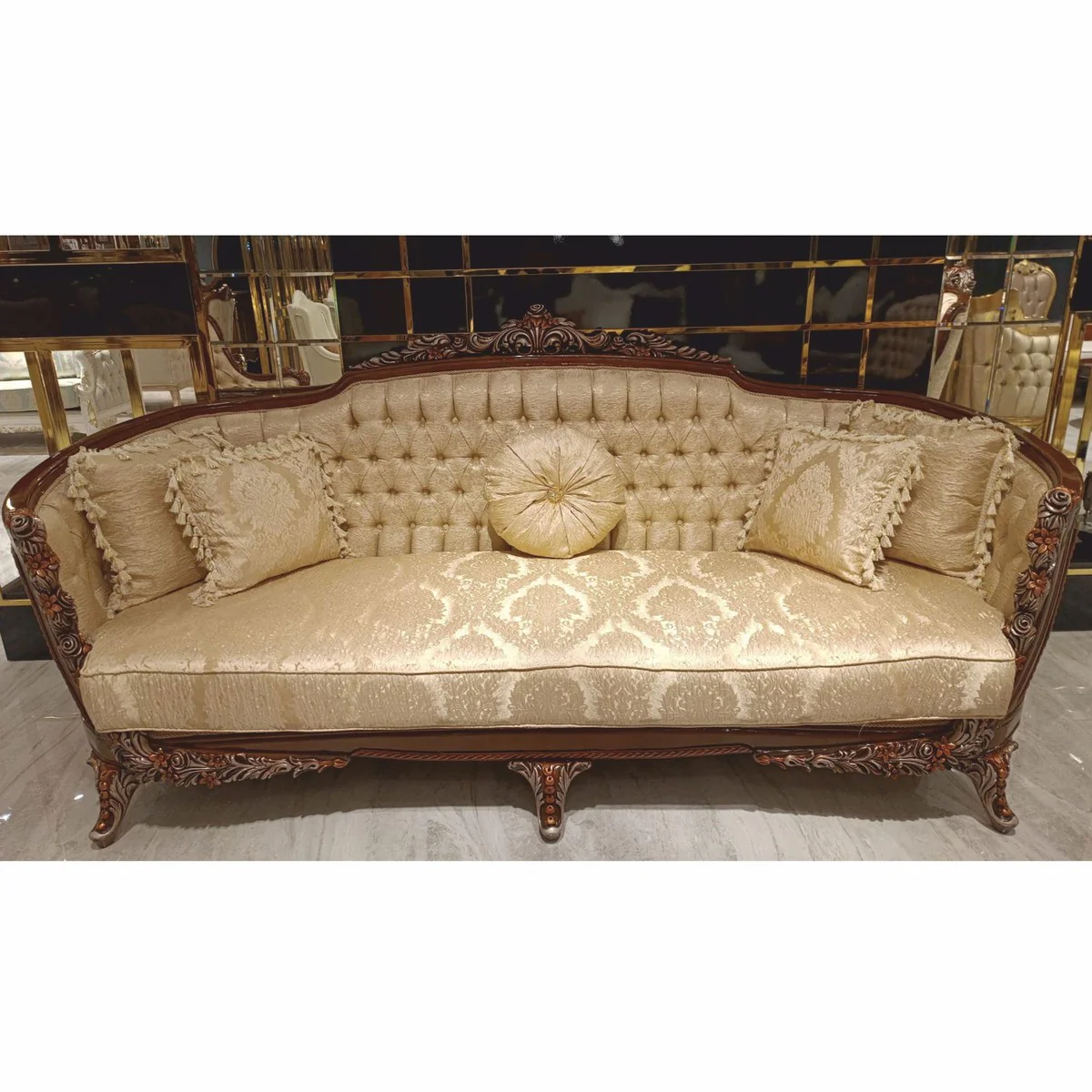 Luxury Baroque Living Room Sofa Gold / Dark Brown / Gray / Bronze 245 cm - Baroque Furniture