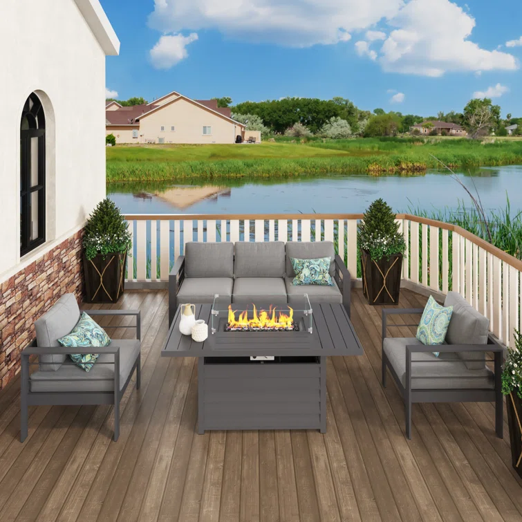 💥Clearance Sale anhaltendBrandtley 7 Piece Sofa Sitzgruppe mit Kissen und Fire Pit Tisch