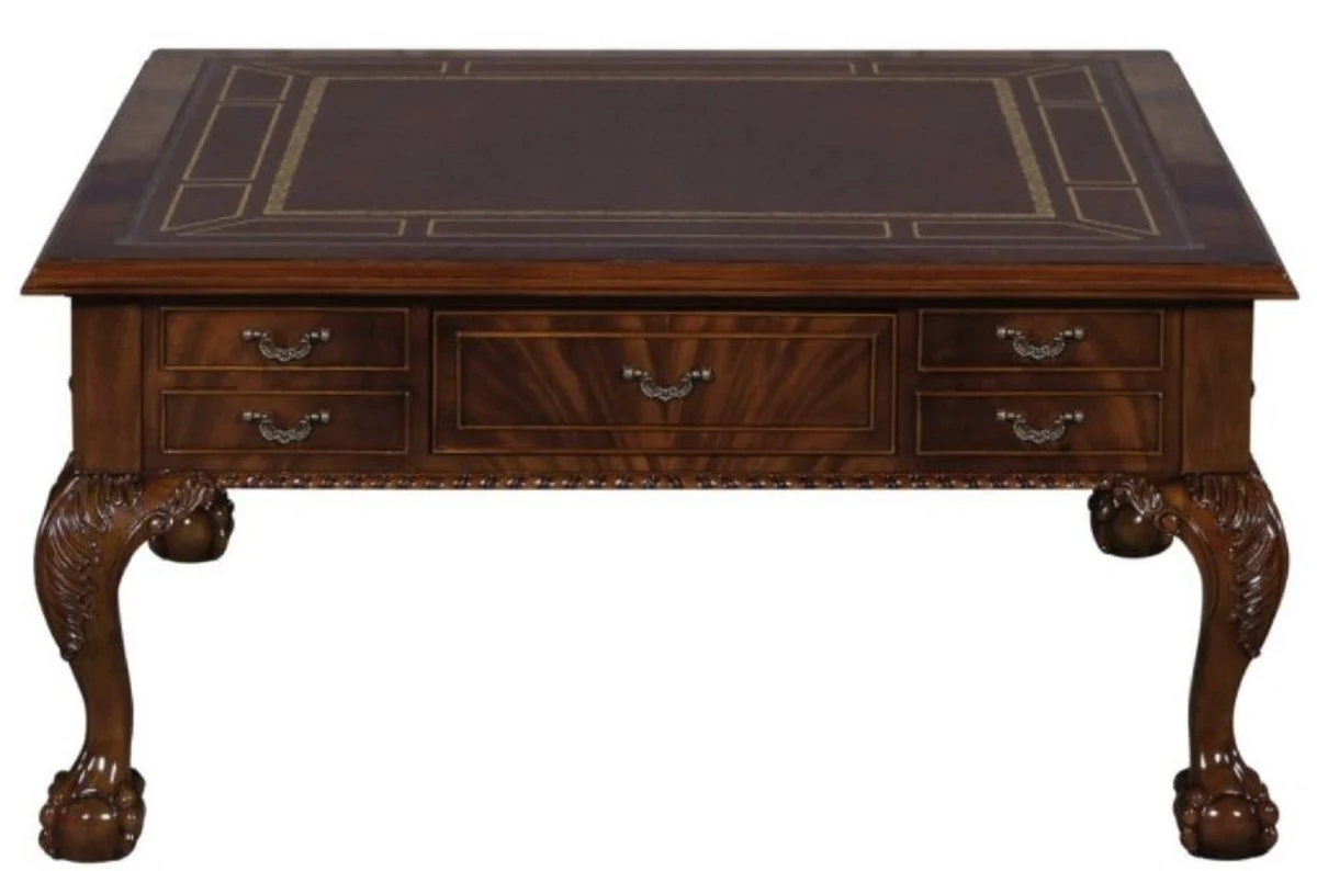 Luxury baroque living room table dark brown / brown 100 x 100 x H. 49 cm - coffee table with 20 drawers