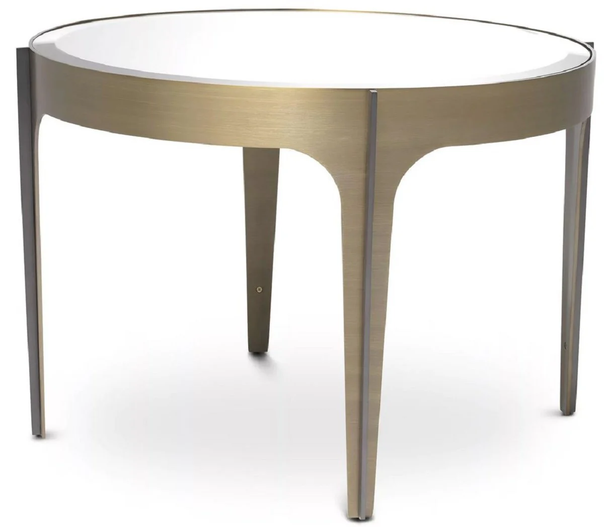 Luxury side table brass / bronze Ø 64 x H. 43.5 cm - Round stainless steel table with mirror glass table top - Luxury living room furniture