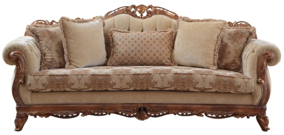 Luxury Baroque Sofa Beige / Brown - Magnificent living room sofa with elegant pattern - Baroque living room furniture