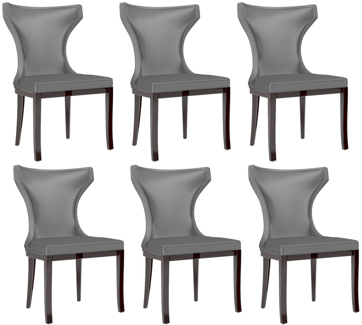 Luxury dining room chair set silver / dark brown 50 x 50 x H. 90 cm - Noble kitchen chairs set of 6 - Luxury dining room furniture