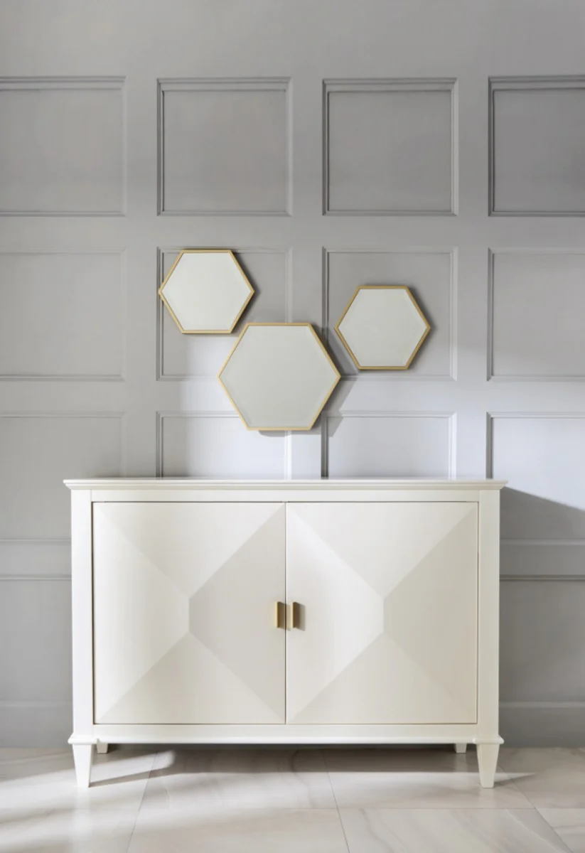 Luxury neoclassical chest of drawers white / gold 140 x H100 cm - sideboard art deco furniture