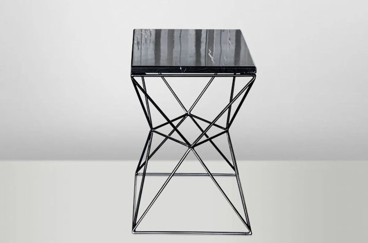 Art Deco side table black metal / marble 35 x 35 cm - Art Nouveau table - furniture flower table