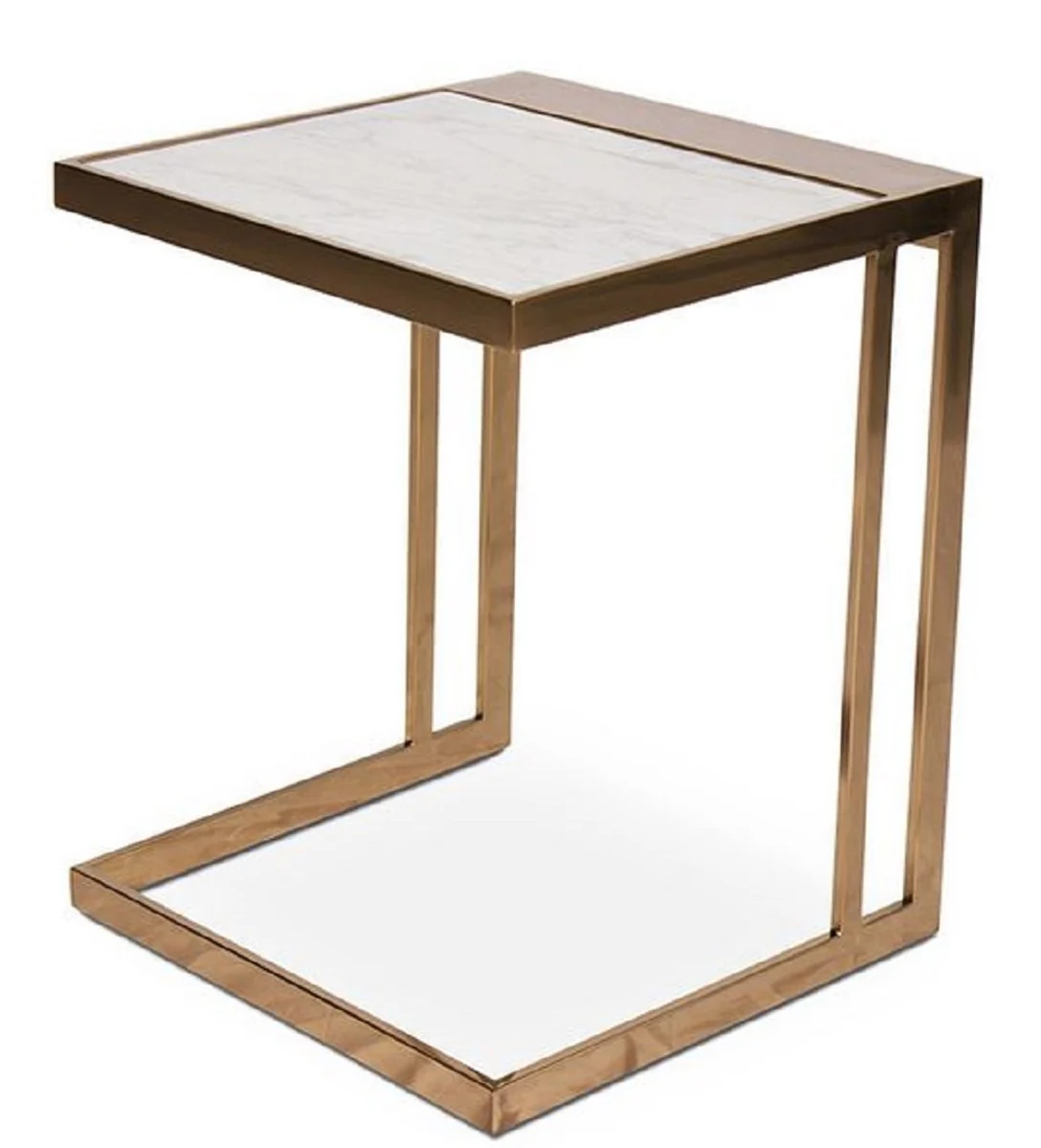 Designer side table rose gold / white 40 x 40 x H. 50 cm - stainless steel table with marble top