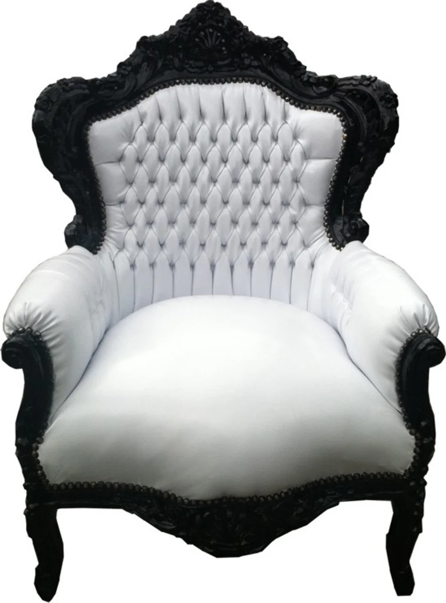 Barock Sessel King Weiß/Schwarz Lederoptik