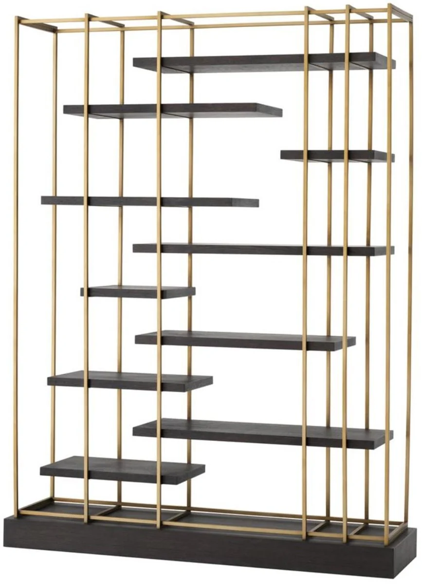 Luxury living room shelf cabinet dark gray / brass 166 x 45 x H. 222 cm - living room cabinet