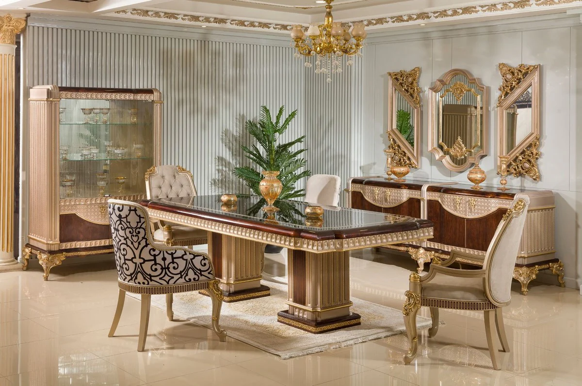 Luxury baroque display cabinet gray / dark brown / gold 135 x H. 187 cm - Baroque furniture