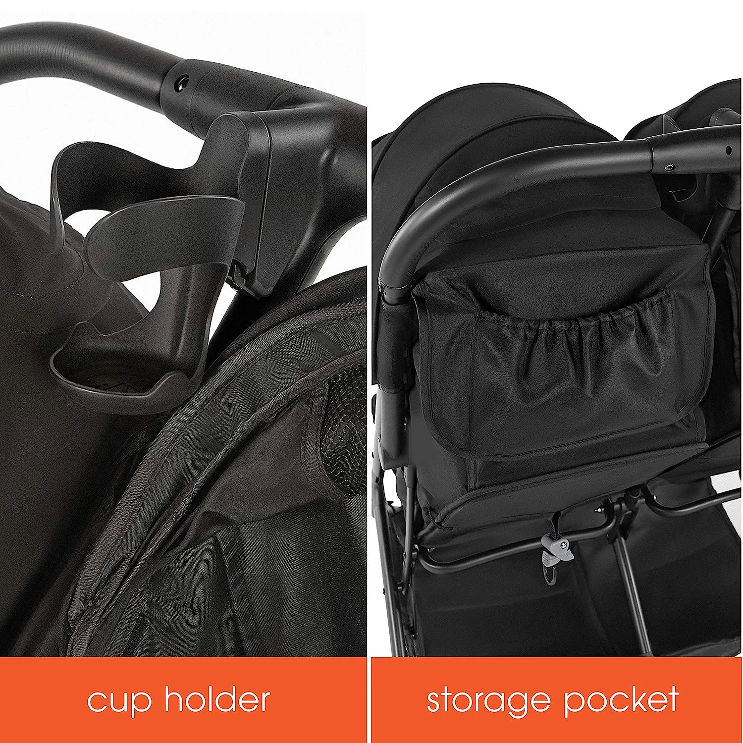 Doppelkinderwagen, Schwarz – Autositz-kompatibler Kinderwagen – Leichter Kinderwagen mit praktischer Einhandfaltung, verstellbaren Sitzen, zwei extragroßen Verdecken und elternfreundlichen Funktionen