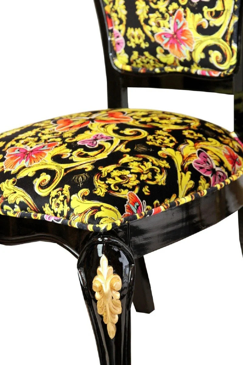 Pompöös by Luxury Baroque Dining Room Chairs Butterflies & Flowers Multicolored / Black / Gold - Pompöös Baroque Chairs designed by Harald Glööckler - 6 Dining Room Chairs - Baroque Dining Room Furniture