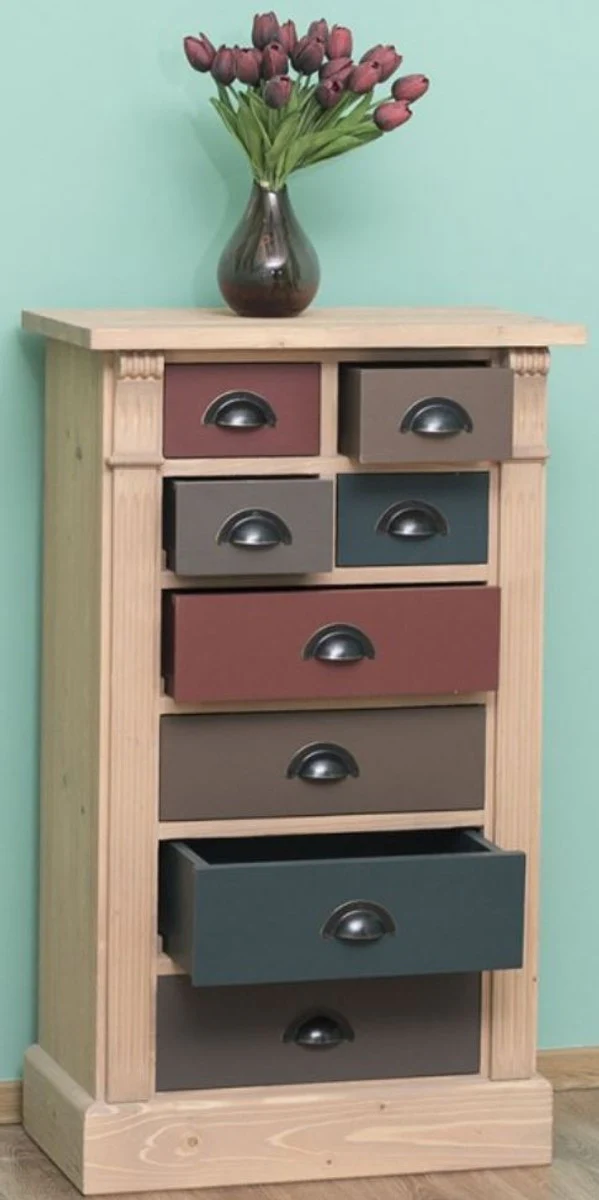 Country house style solid wood chest of drawers with 8 drawers natural color / multicolored 60 x 36 x H. 100 cm - country house style furniture