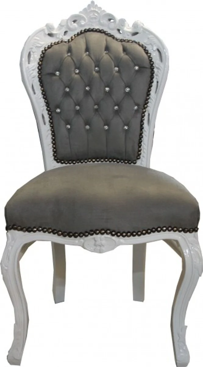 Baroque dining room chair gray / white with bling bling rhinestones - furniture antique style