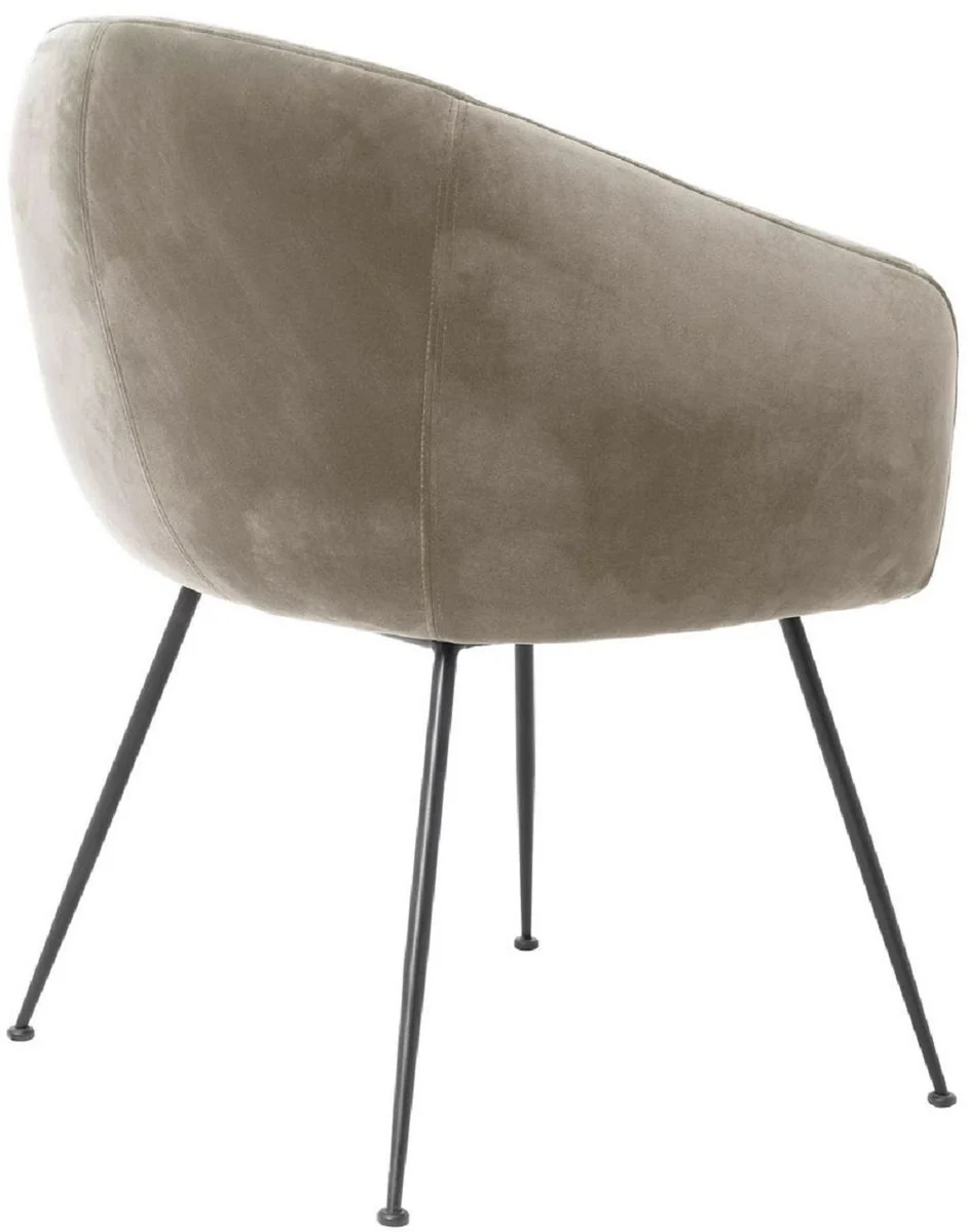 Luxury dining room chair with armrests Greige / Black 61 x 60 x H. 79 cm - Kitchen chair with elegant velvet fabric - Dining room furniture - Kitchen furniture - Luxury furniture - Luxury furnishings