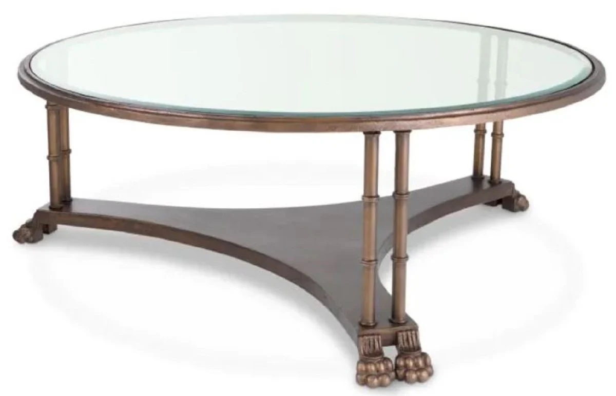 Luxury baroque coffee table with glass top bronze Ø 96 x H. 36.5 cm
