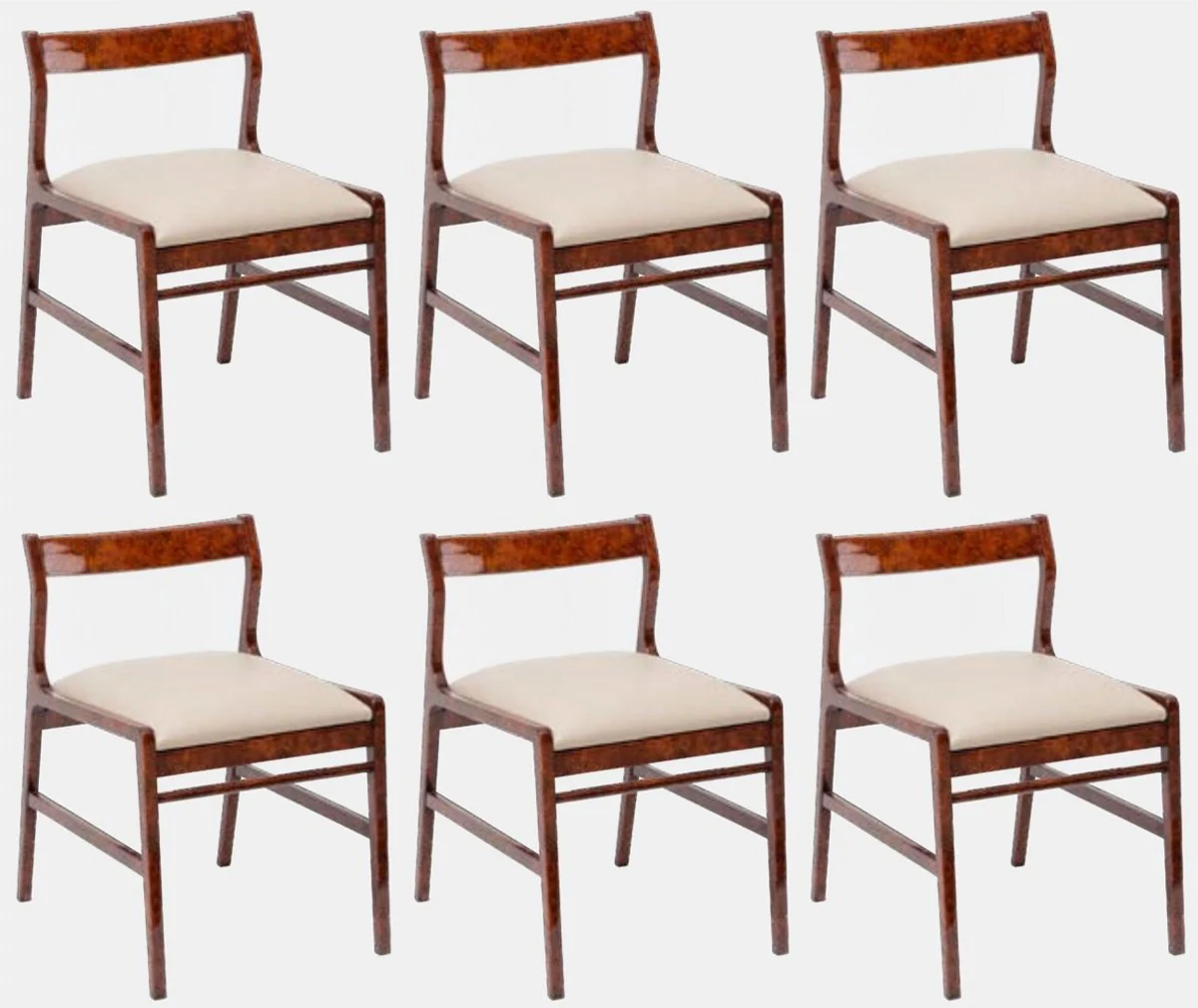 Luxury dining room chair set of 6 brown / cream 50 x 67 x H. 77 cm - Luxury solid wood kitchen chairs - Dining room furniture - Kitchen furniture - Luxury furniture - Luxury dining room furnishings