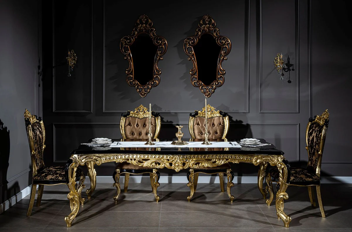 Luxury baroque dining table black / gold 230 x 114 x H. 80 cm - magnificent solid wood dining room table - dining room furniture in the baroque style