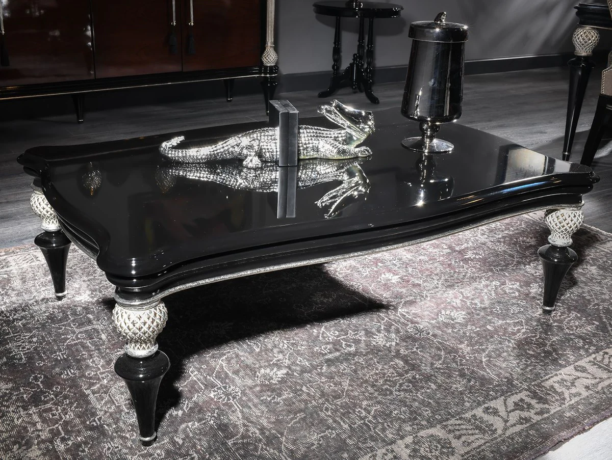 Luxury Baroque Coffee Table Black / Silver - Handcrafted Solid Wood Living Room Table in Baroque Style - Baroque Living Room Furniture