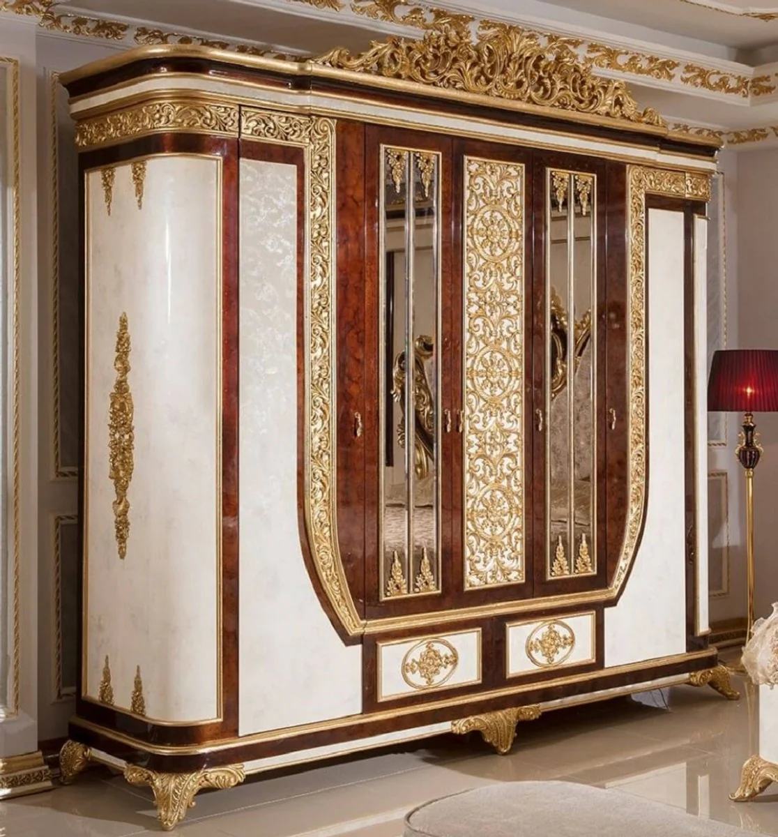 Luxury baroque bedroom wardrobe white / brown / gold - magnificent solid wood wardrobe in baroque style - baroque bedroom & hotel furniture - noble & magnificent