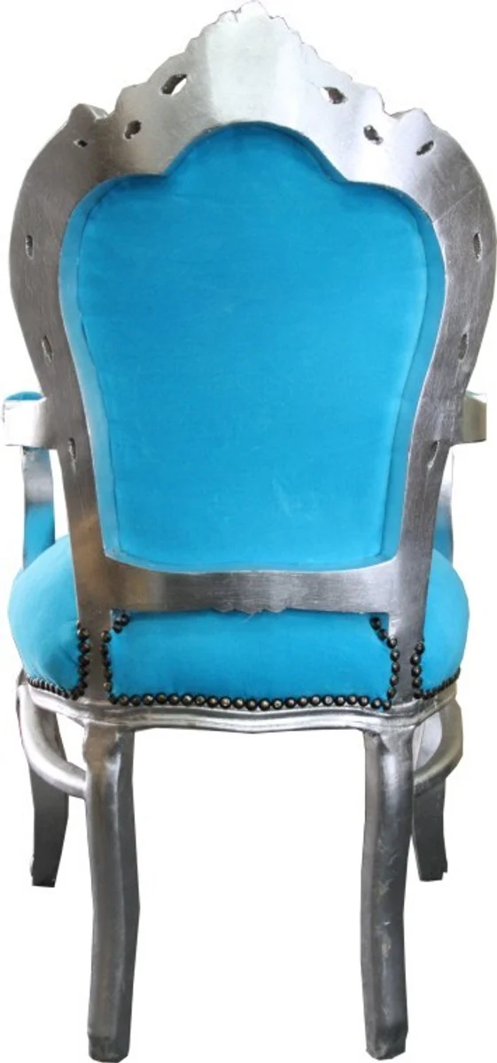 Baroque dining room chair turquoise / silver with armrests