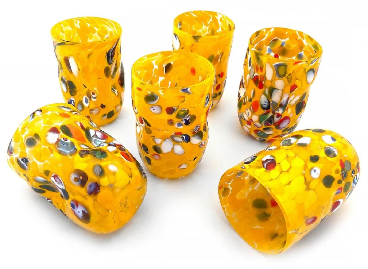 Luxury Murano crystal glass water glasses set of 6 yellow Ø 8 x H. 12 cm - Made in Italy