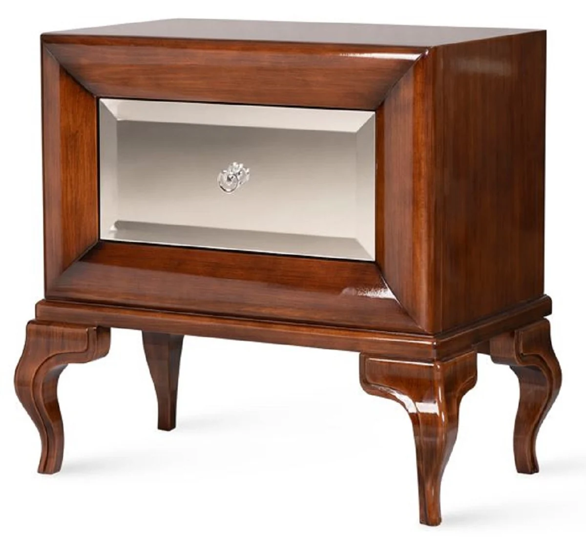 Luxury Art Deco bedside table high gloss brown 70 x 42 x H. 65 cm - Mirrored side table with drawer - Luxury bedroom furniture - Luxury Art Deco furniture