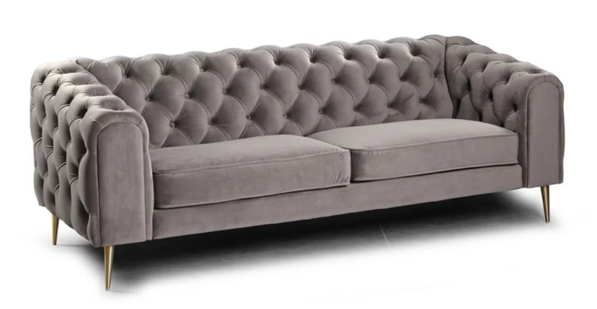 Luxury Chesterfield 2-seater sofa gray / brass 155 x 95 x H. 80 cm - Modern living room sofa - Chesterfield living room furniture