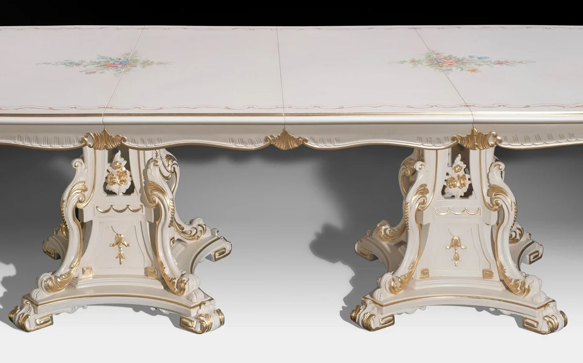 Luxury Baroque Dining Table Ivory / Multicolored / Gold 700 cm - Huge Solid Wood Dining Room Table in Baroque Style - Baroque Dining Room & Hotel Furniture - Luxury Quality - Made in Italy