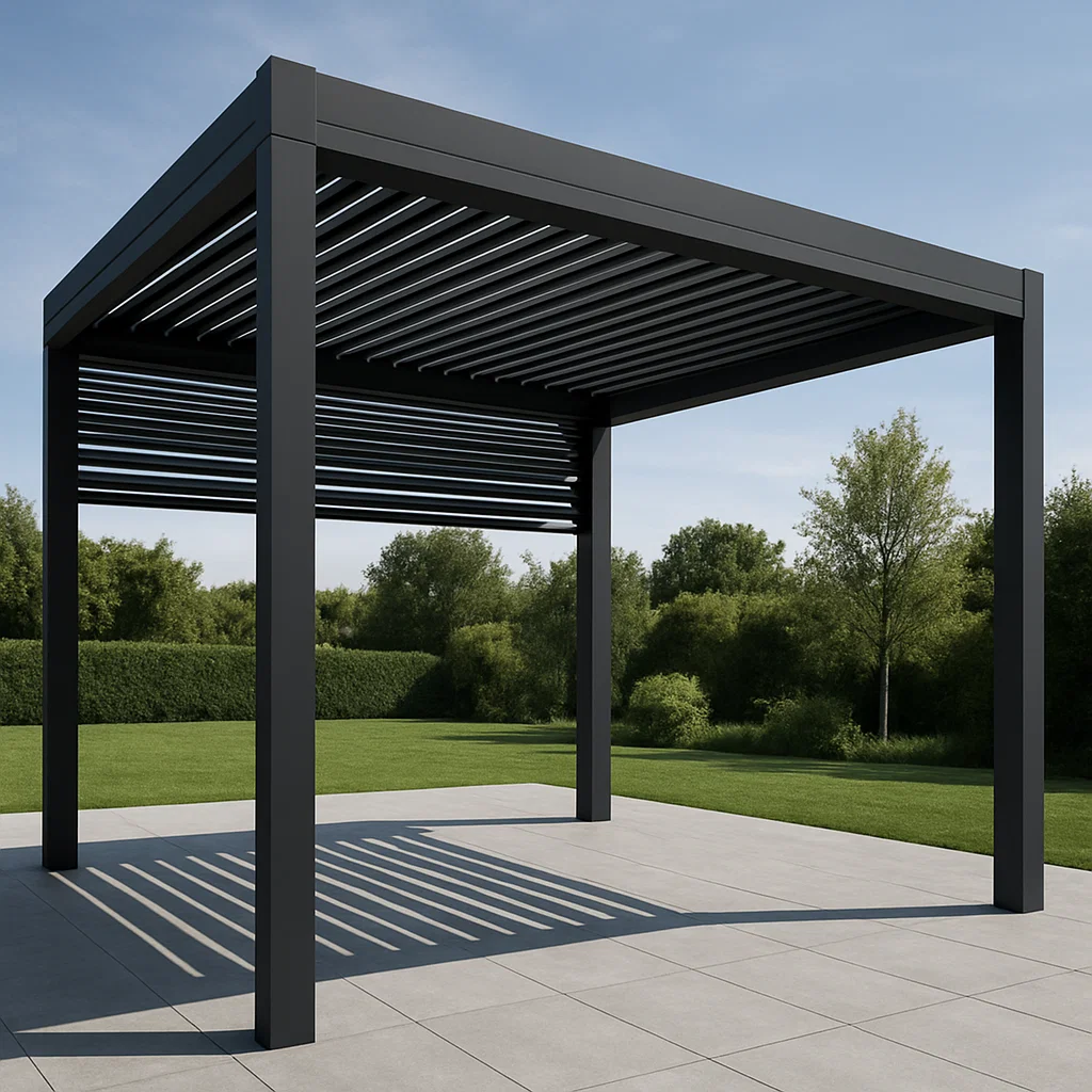 Bioklimatische Gartenpergola – Schwarz – Aluminium – Für den Außenbereich, ungefähre Maße: 400 x 400 x 290 cm uQimkZD332nf