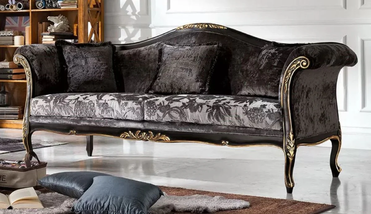 Luxury Baroque Sofa Gray / Black / Gold - Noble living room sofa with elegant pattern - Baroque furniture - Luxury quality - Made in Italy